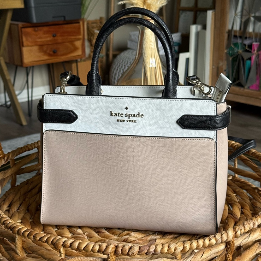 Kate Spade Tan and Black Madison Satchel Bag Medium Size